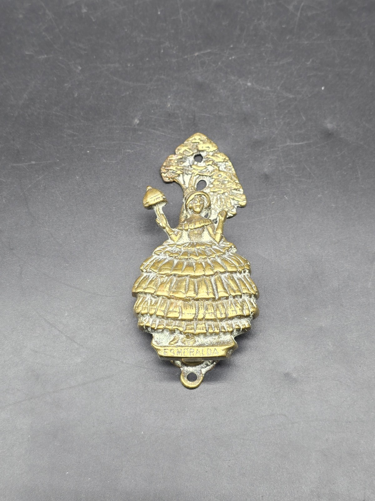 Antique Cast Brass Door Knocker Esmeralda Figural Peerage 41x91mm