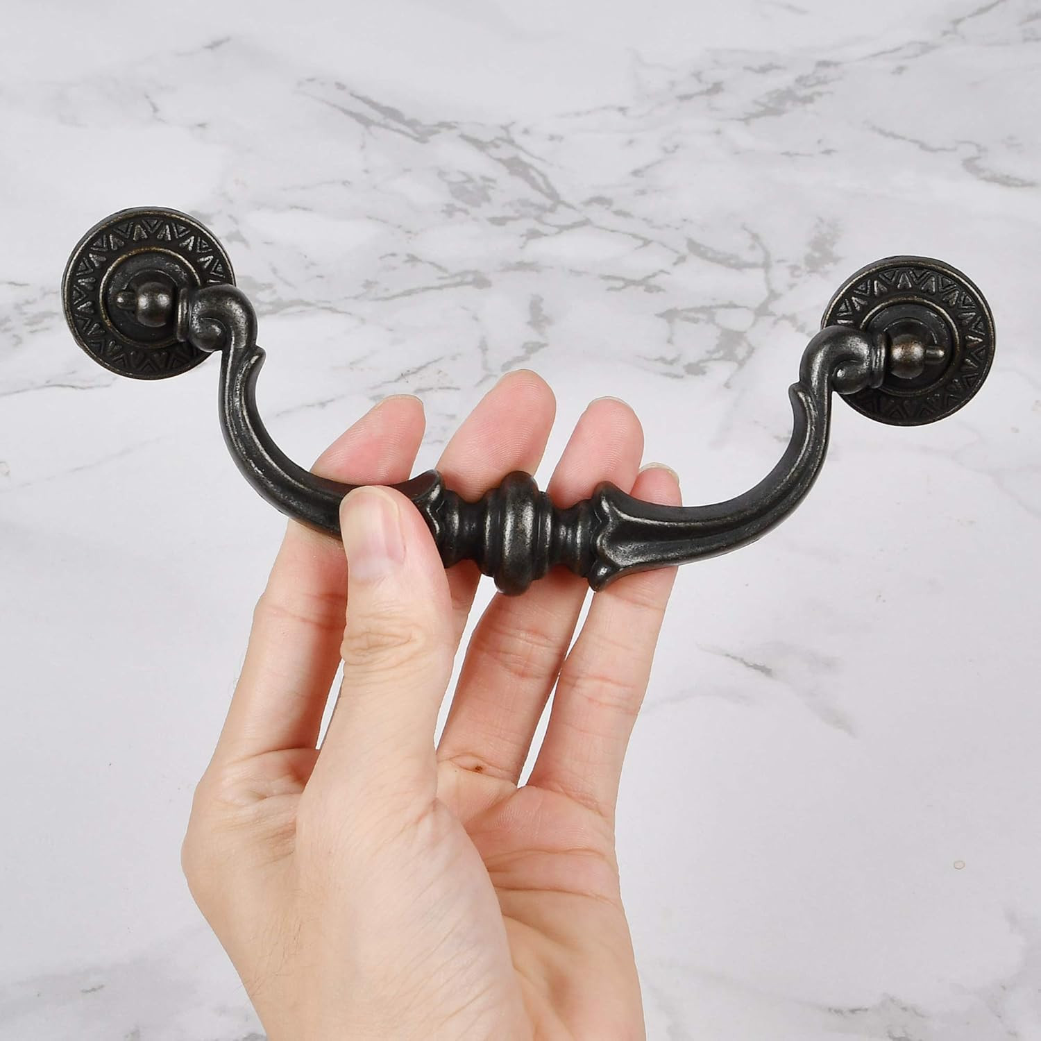 Supkiir 6 Pack Drawer Pulls Handles, 5.5″ Hole Center Vintage Antique Black Kitc