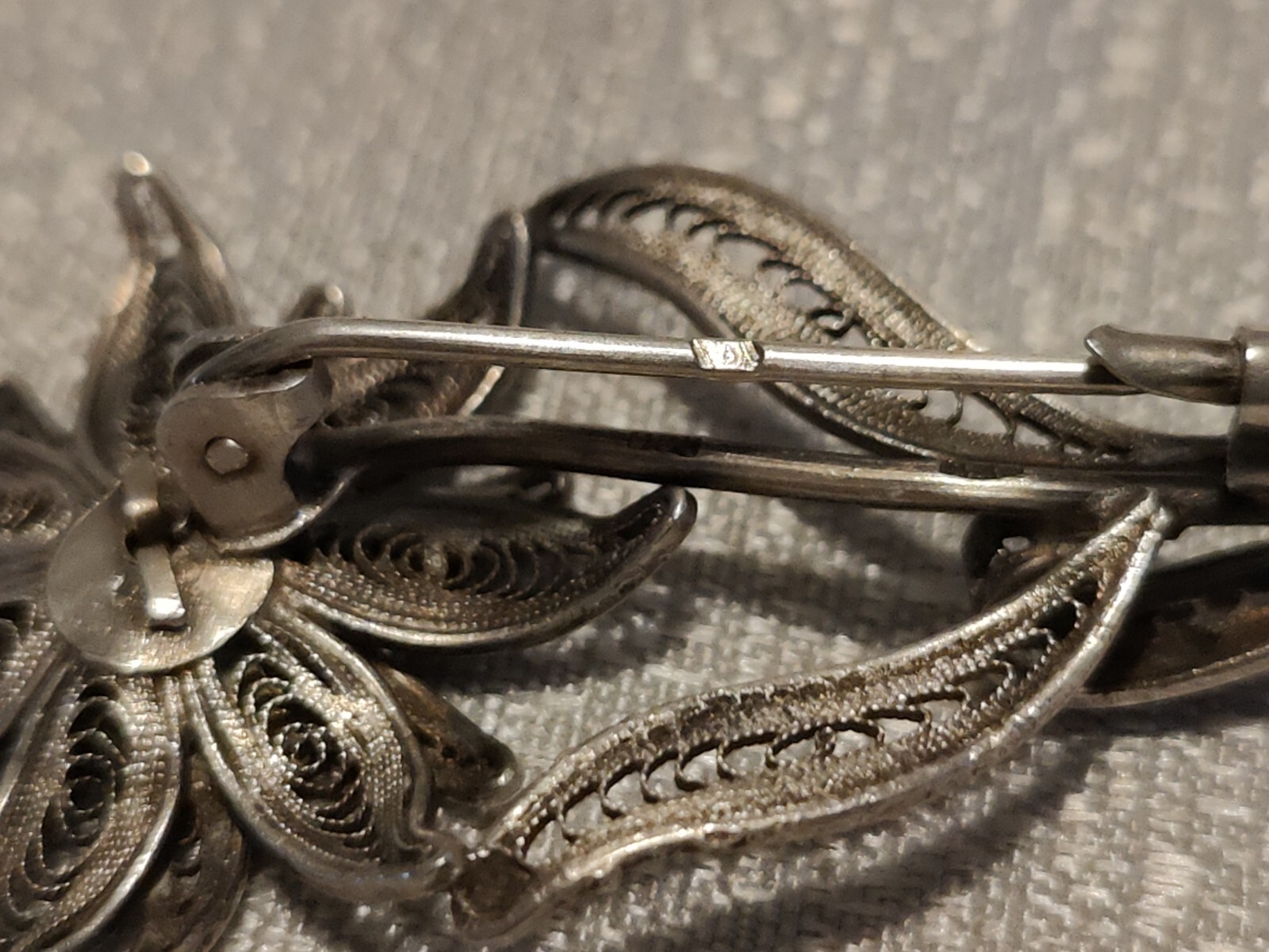 Antique 800 Solid Silver Filigree Flower Brooch Vintage Style 1940 XX