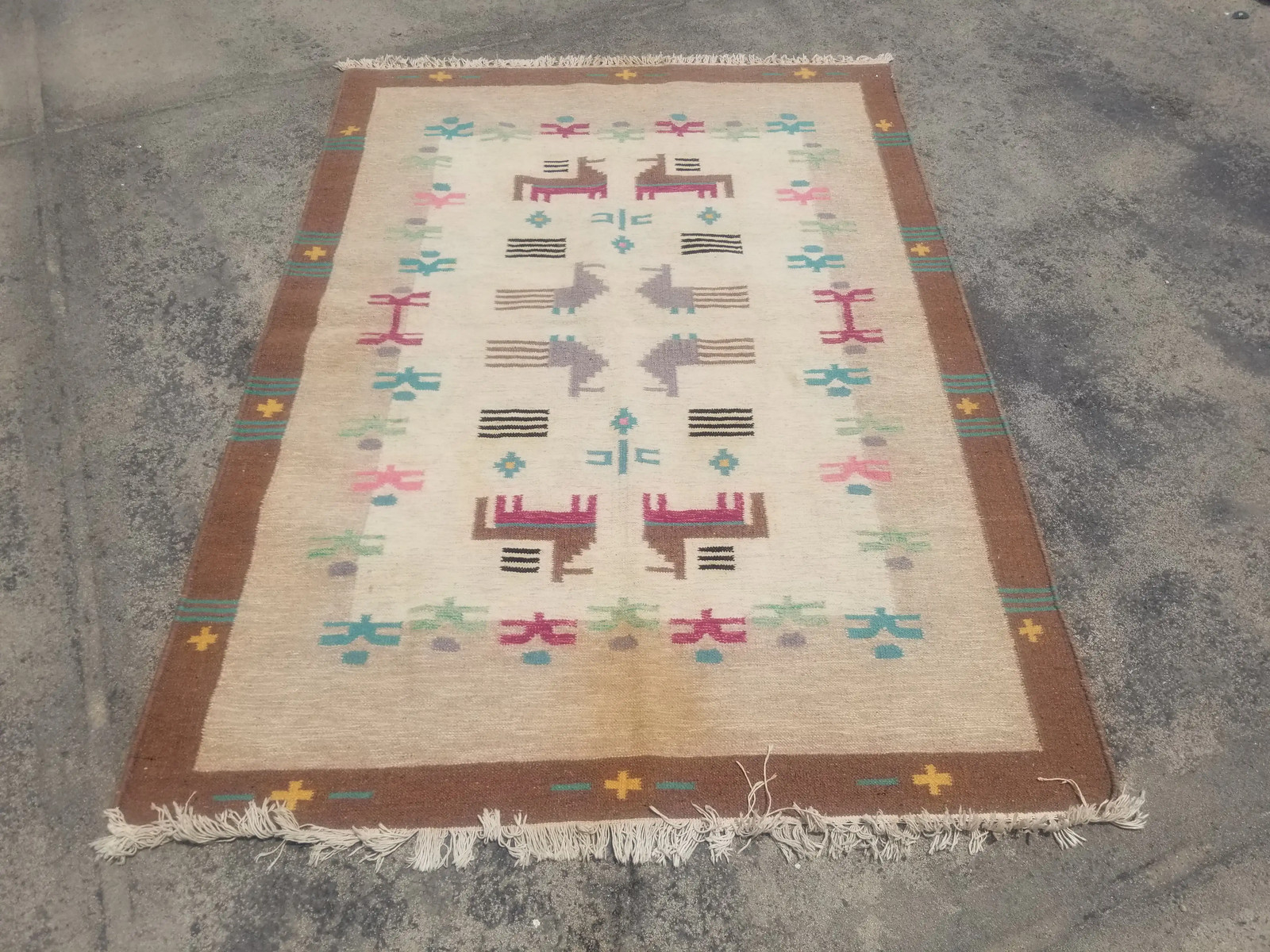 Fine Vintage Traditional Handmade Scandinavian Wool Multicolor Kilim 5.7×4.1 ft