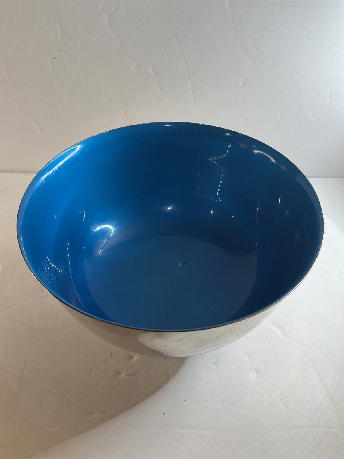 Vintage Reed & Barton 104 Blue Enamelware Silver Plated Bowl 8 inches diameter