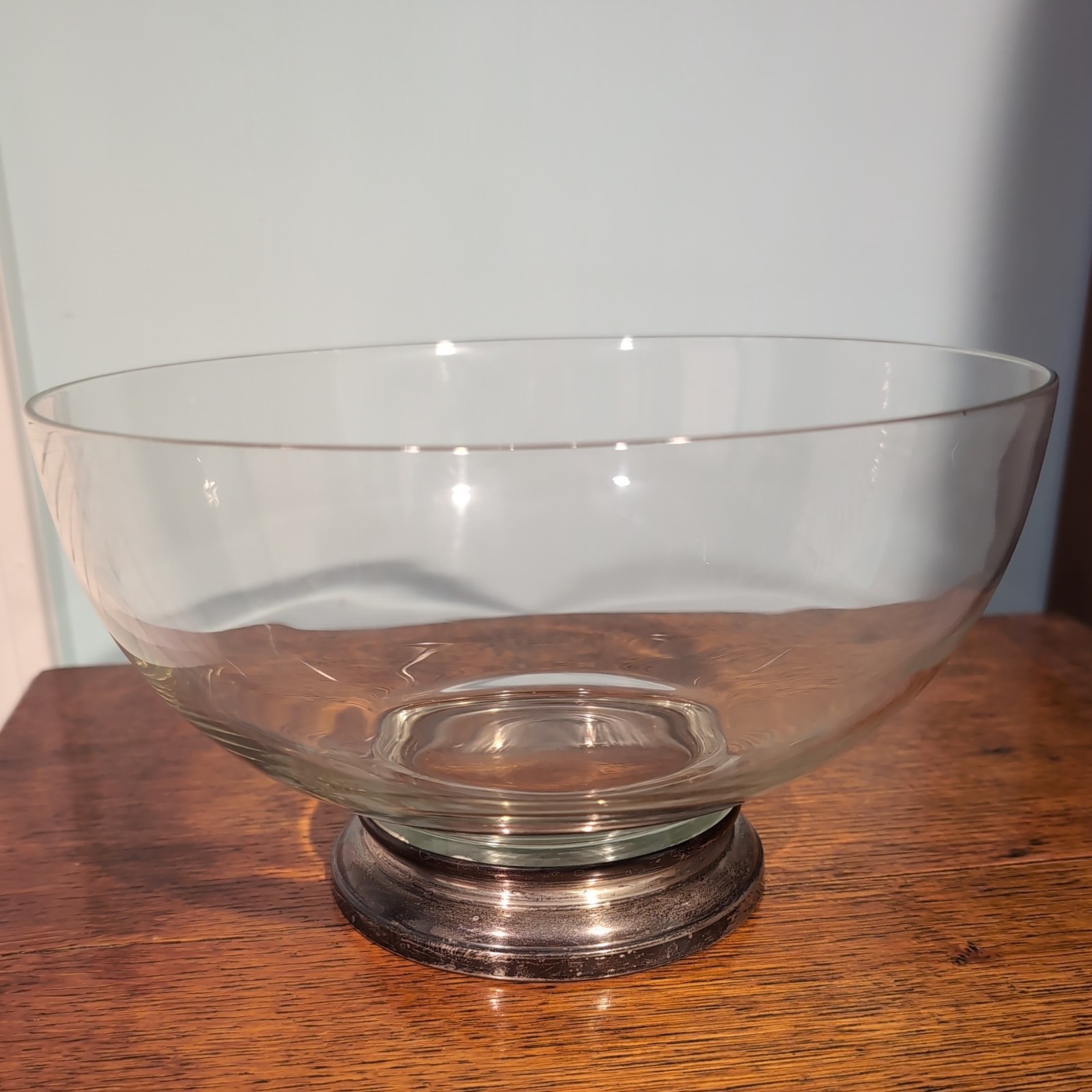 Vintage 10″ Glass Bowl W Silver Plate Base
