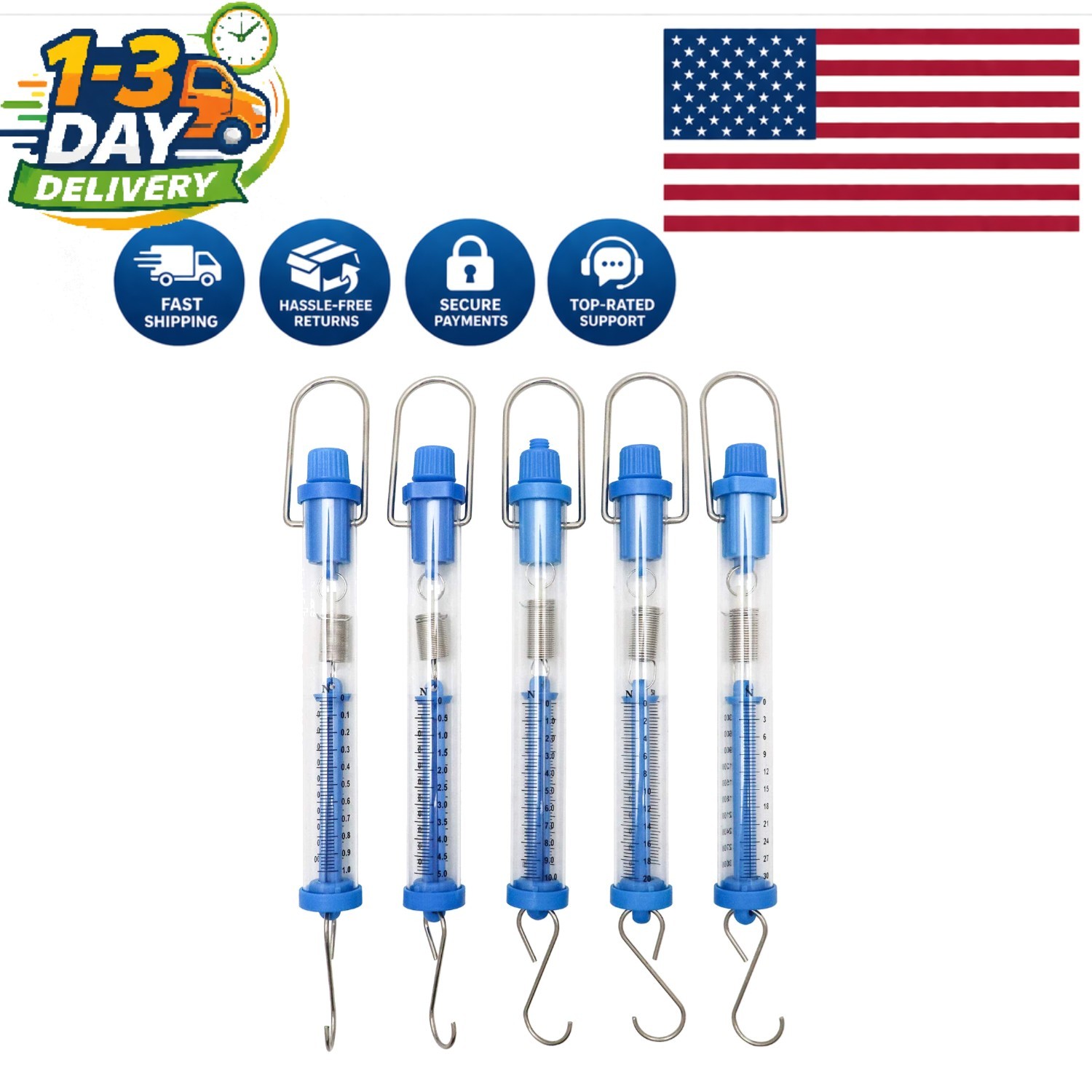 Tubular Spring Scale Set – 1N to 30N, Dual Scale for Physics Labs & Classrooms