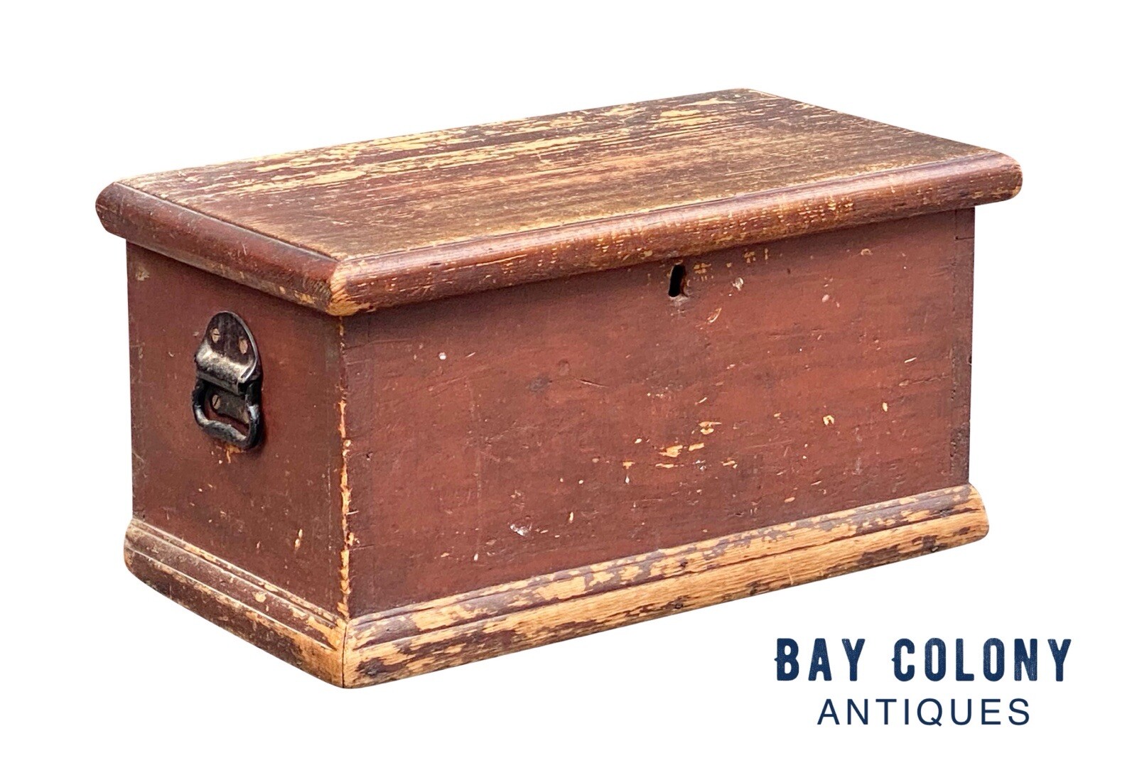 ANTIQUE QUEEN ANNE RED WASH DOCUMENT BOX / STAGECOACH TRUNK