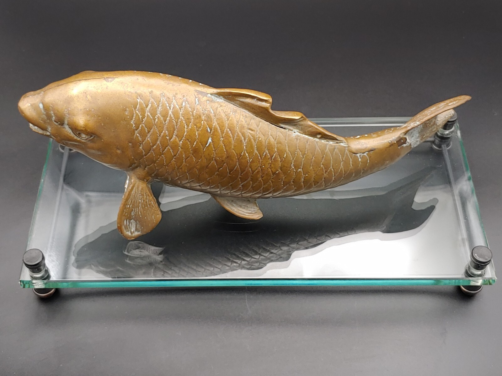 日本明治铜器锦鲤 Antique Japanese Meiji Copper Brass Koi Fish Figurine Statue Art Decor