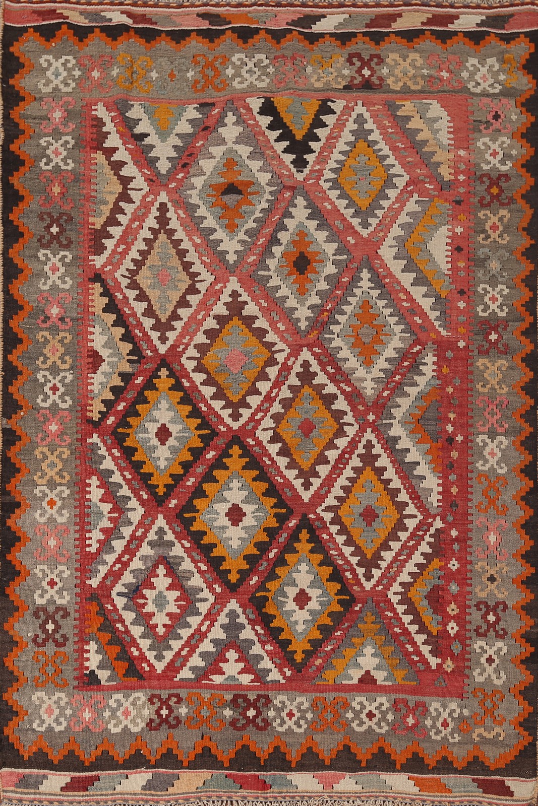 Vintage Flat-Weave Reversible Area Rug 4×7 Wool Hand-woven South-western Carpet