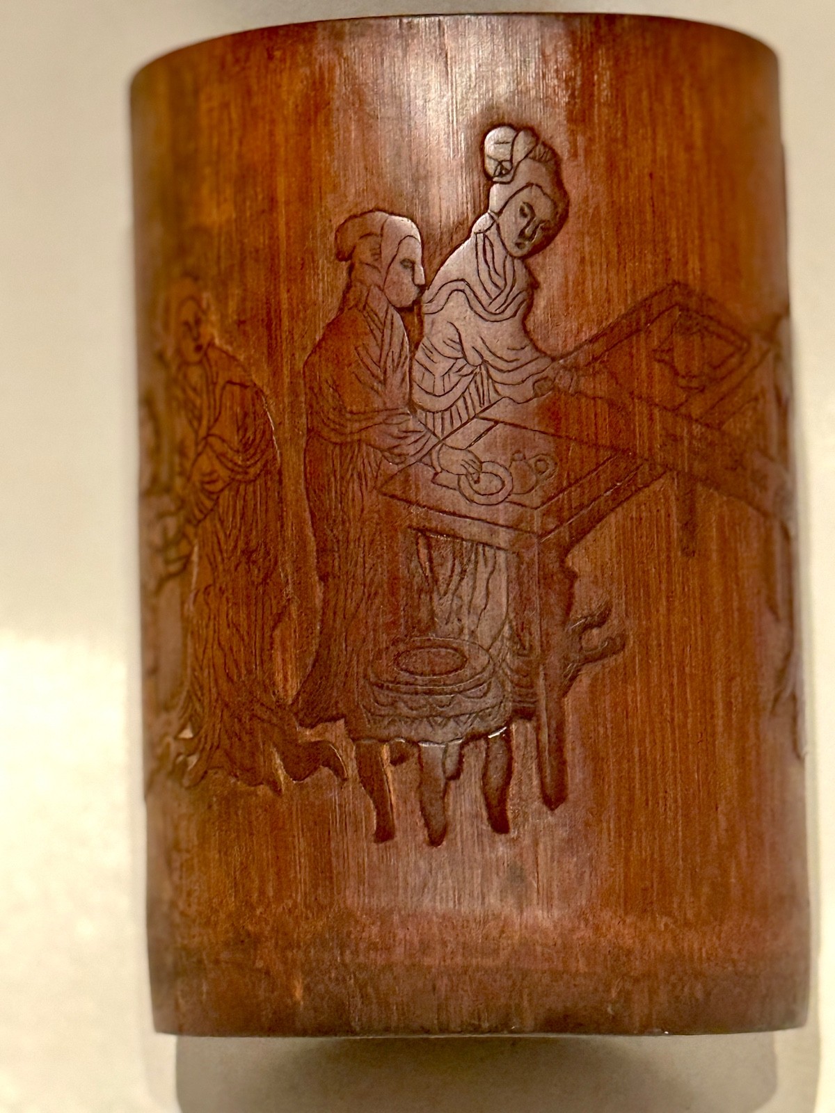 ANTIQUE CHINESE CARVED BAMBOO BRUSH POT QING late 19th C.