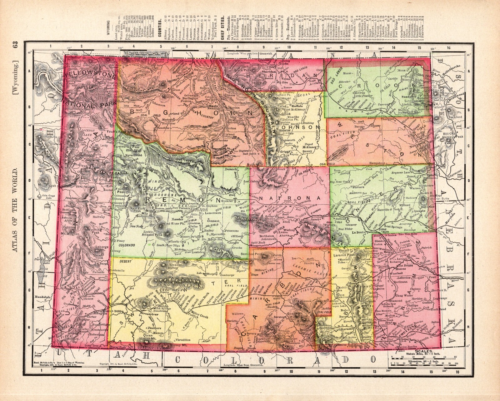 1907 Antique Map of Wyoming Gallery Wall Decor Vintage Wyoming State Map 1211
