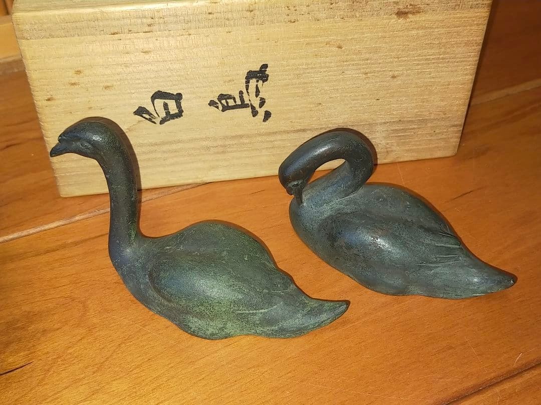 Vintage Japanese Swan Bird Bronze Statue Animal Figurine Metalwork 4.7 inch