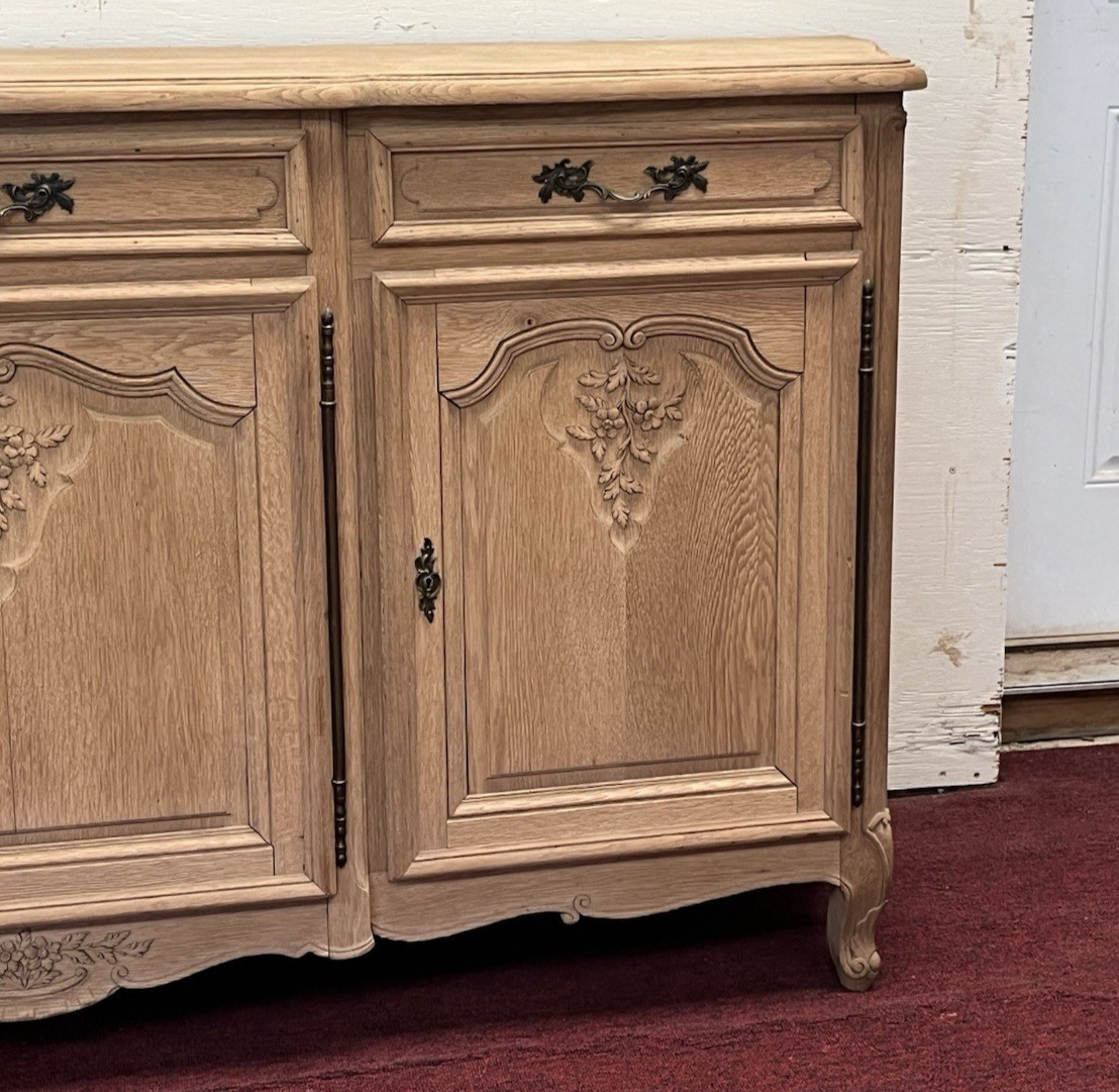 Antique Bleached French Provincial Oak Louis XV Sideboard Enfilade 79.5” x 21”