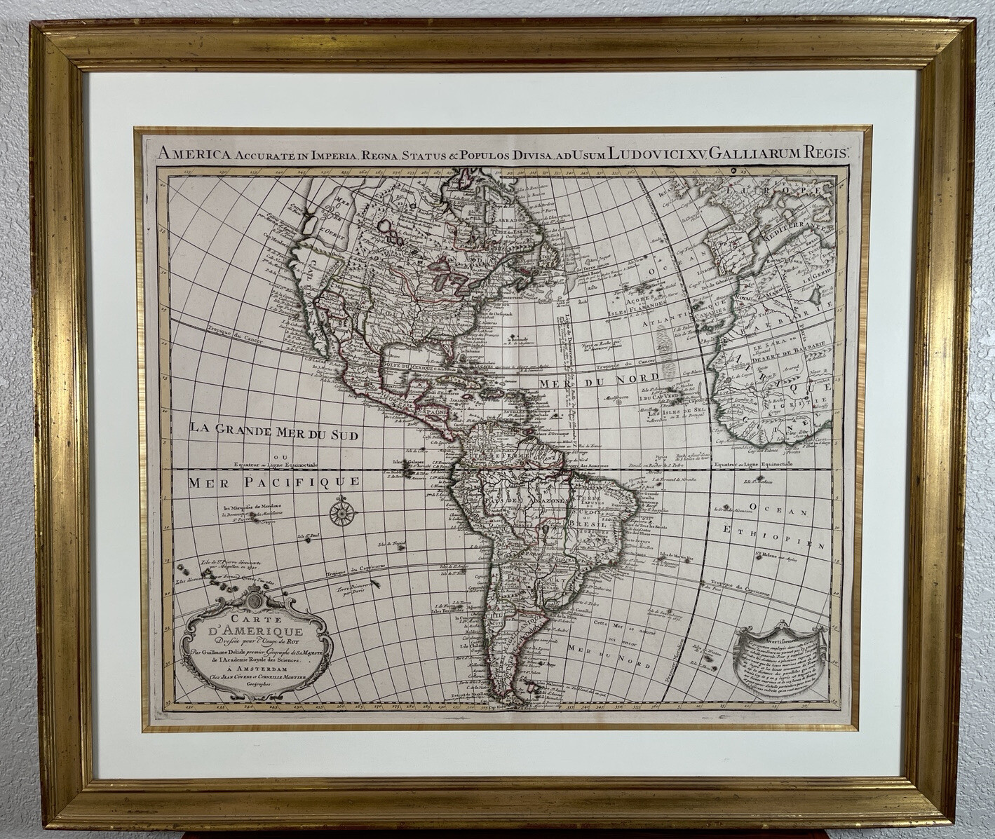 Guillaume Delisle Covens & Mortier Americas World Map Hand Colored 18th Century