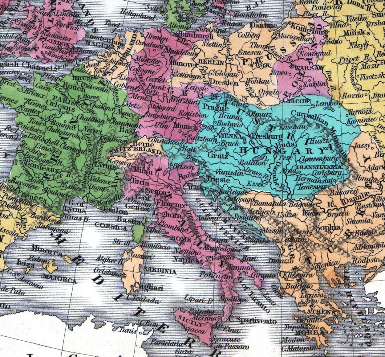 1828 JH Young Map Europe Spain France Germany Italy Austria Norway Holland Paris