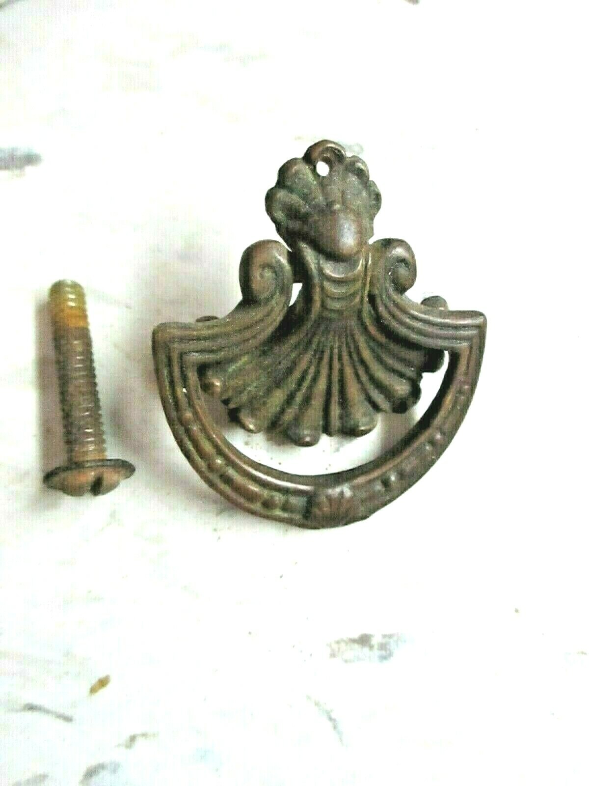 Victorian Art Nouveau Drawer Cabinet Door Small Drop Pull Handle Aged Dark Brass