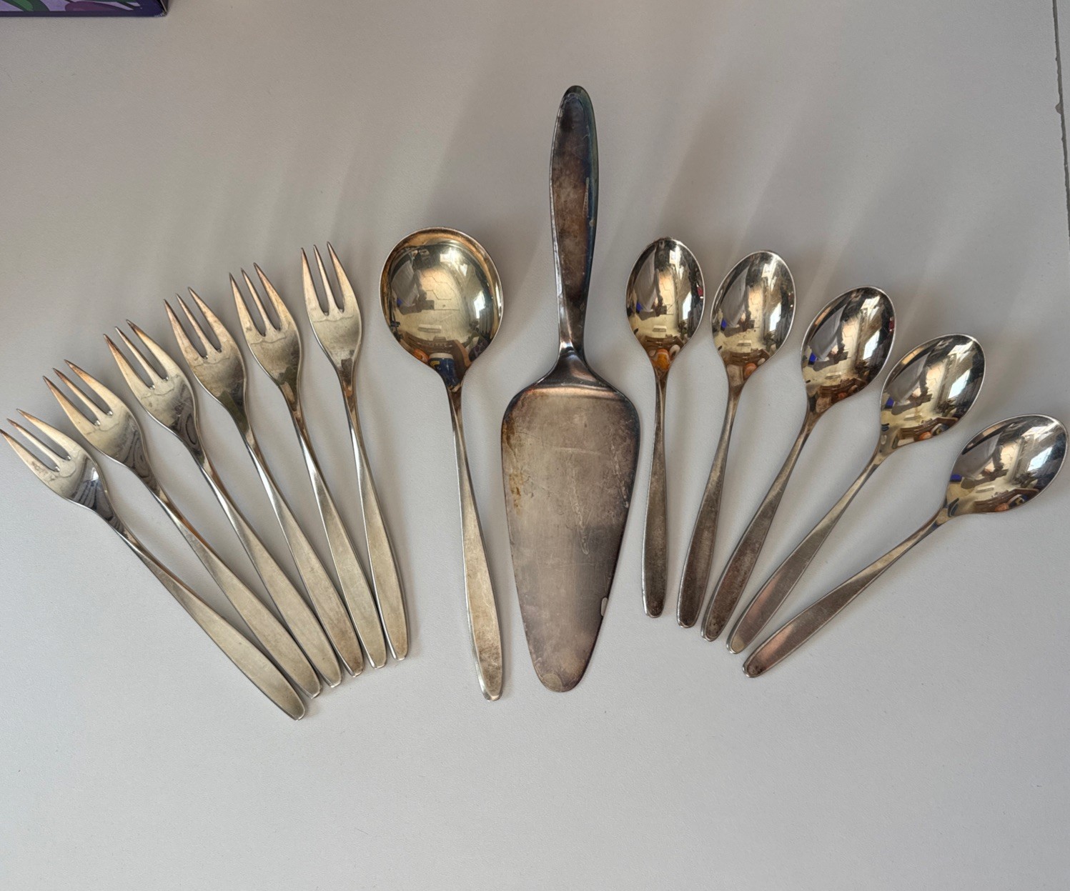 WMF Patent 90 German Silver Plated Flatware Lot of 13 Dessert Forks Spoons Cake