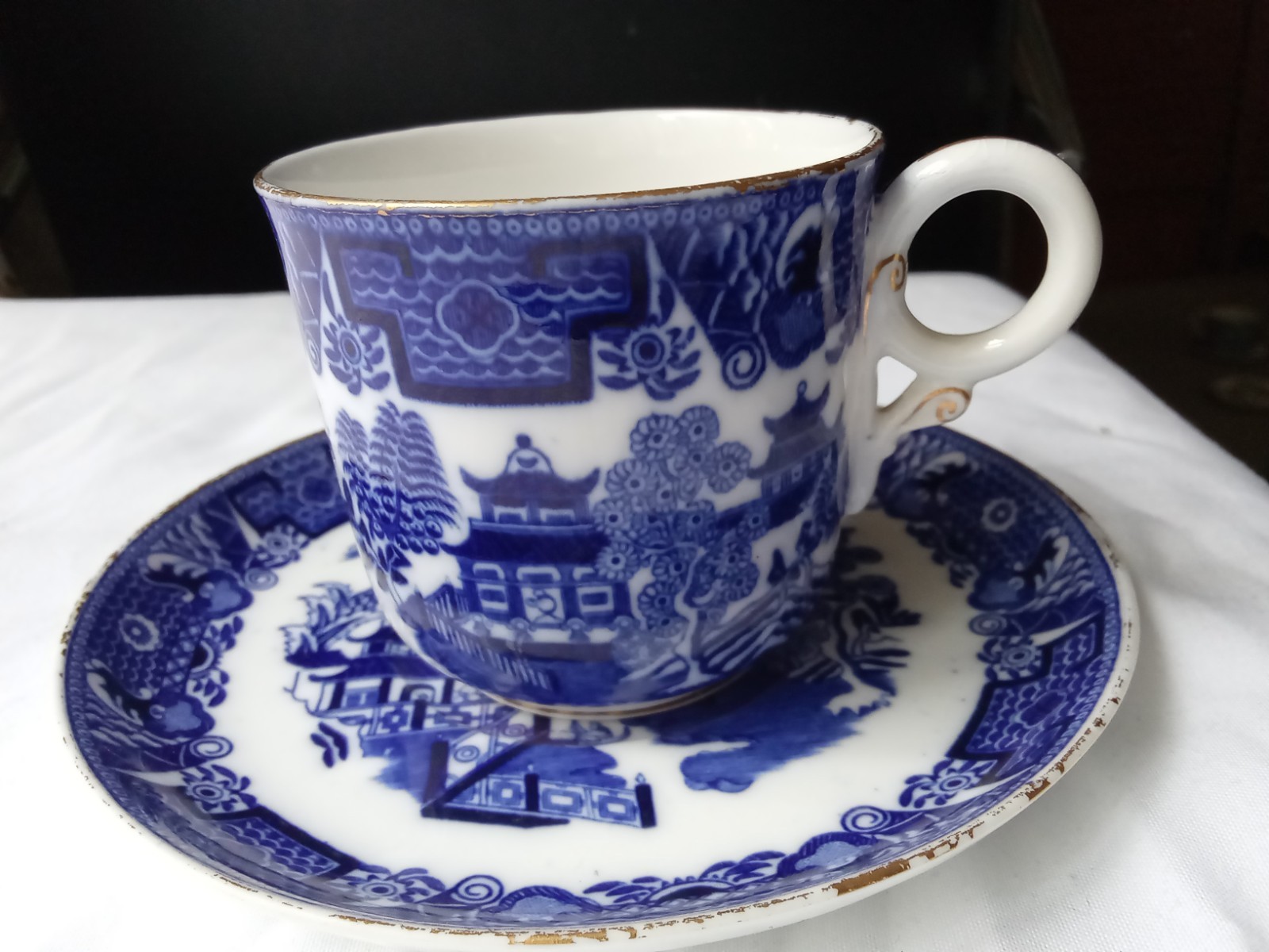 Royal Worcester Willow Pattern Coffee Cup & Saucer dated 1899 B359