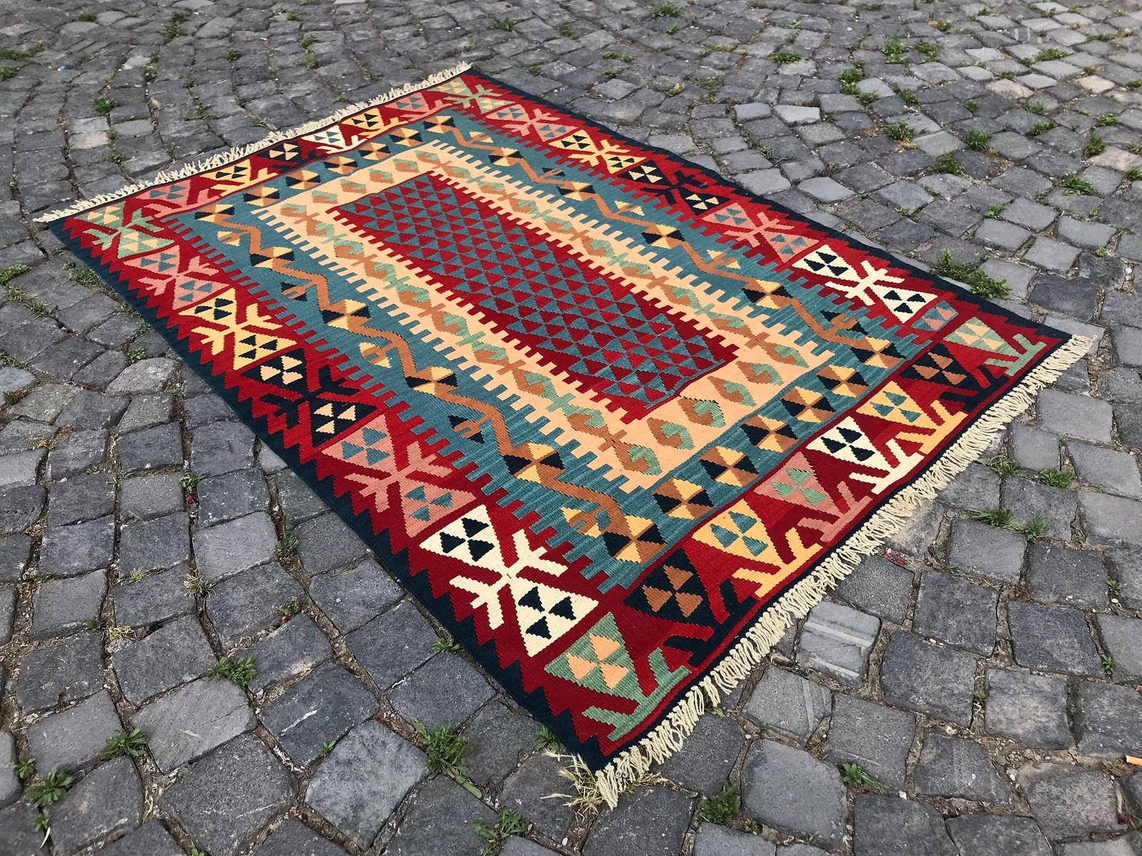 Handmade Wool Kilim Turkish Vintage Kilim Bohemian Area Kilim 5.6 X 3.9 Ft