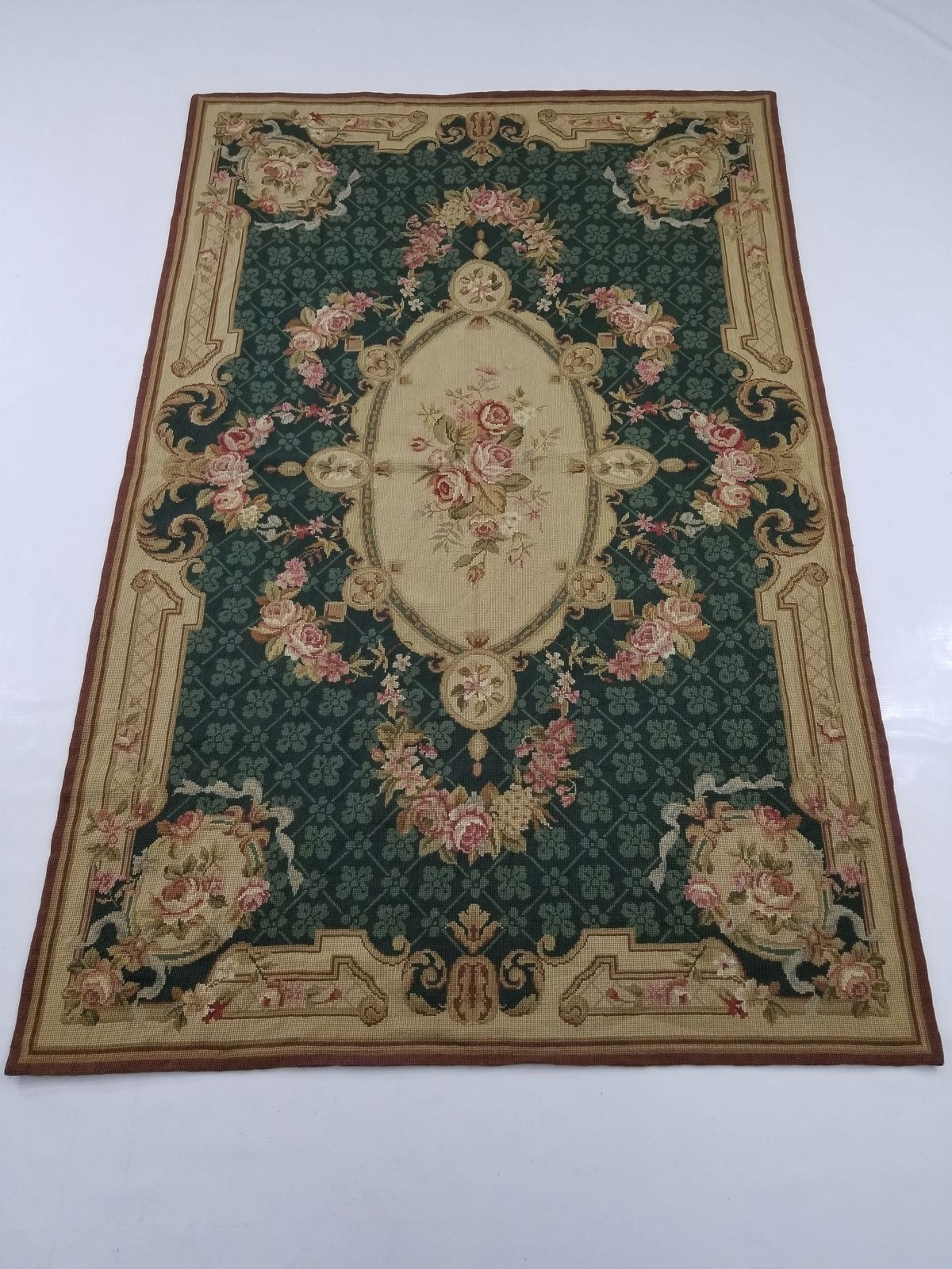 Vintage French Floral Hand Embroidered Cross Stitch Rug/Tapestry 175x104cm