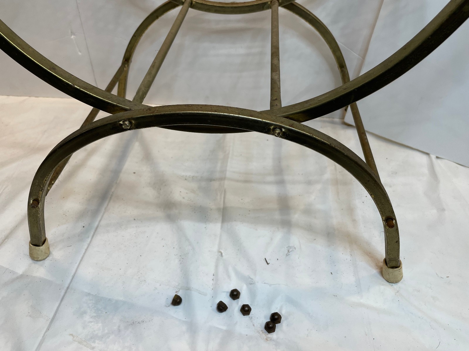 Hollywood Regency Gold Metal Vanity Stool Bench Boudoir MCM 25.5 x 21 x 12.5