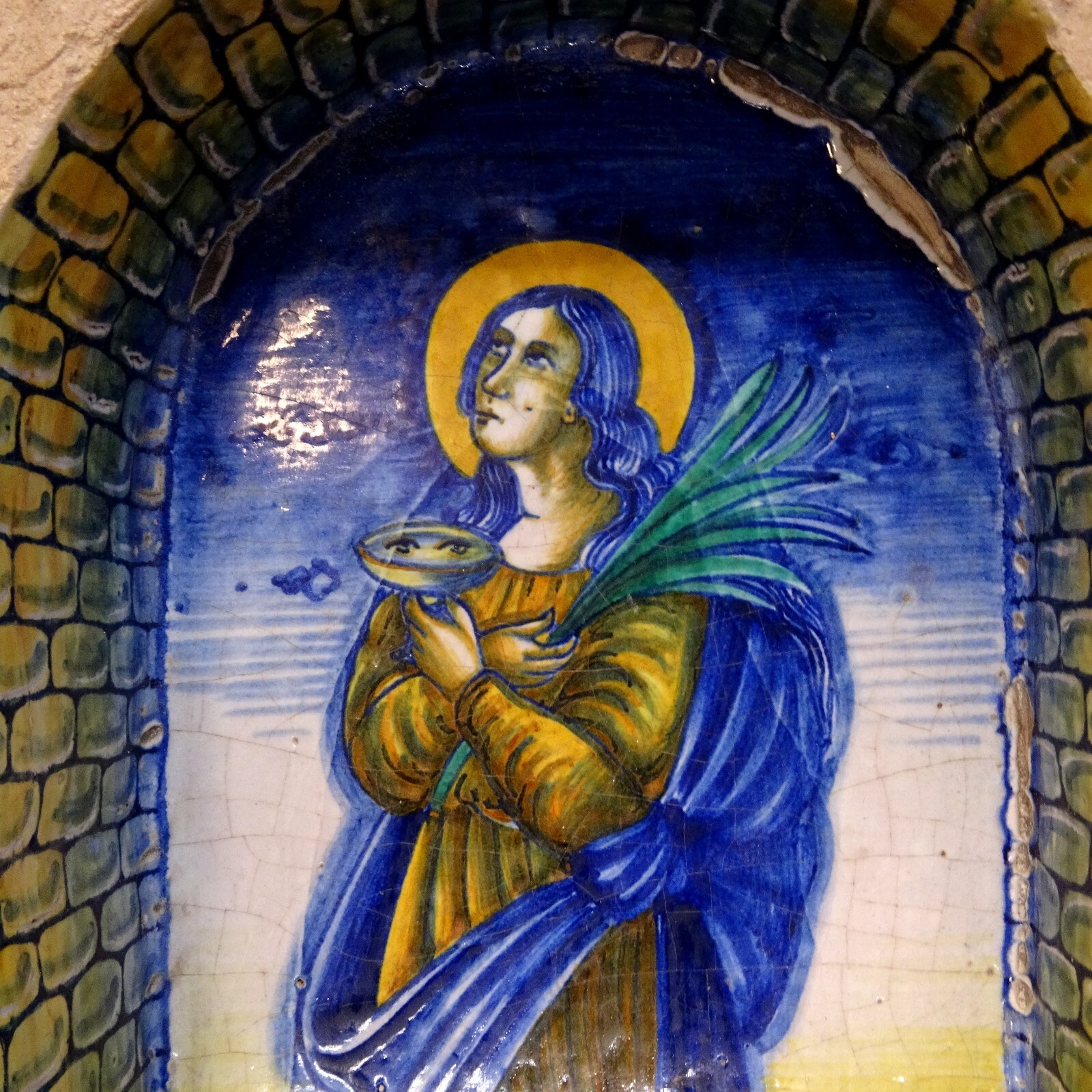 Polychrome Decor Renaissance Tile – Glaze – Italy 16Th/17Th Century Sainte Lucie