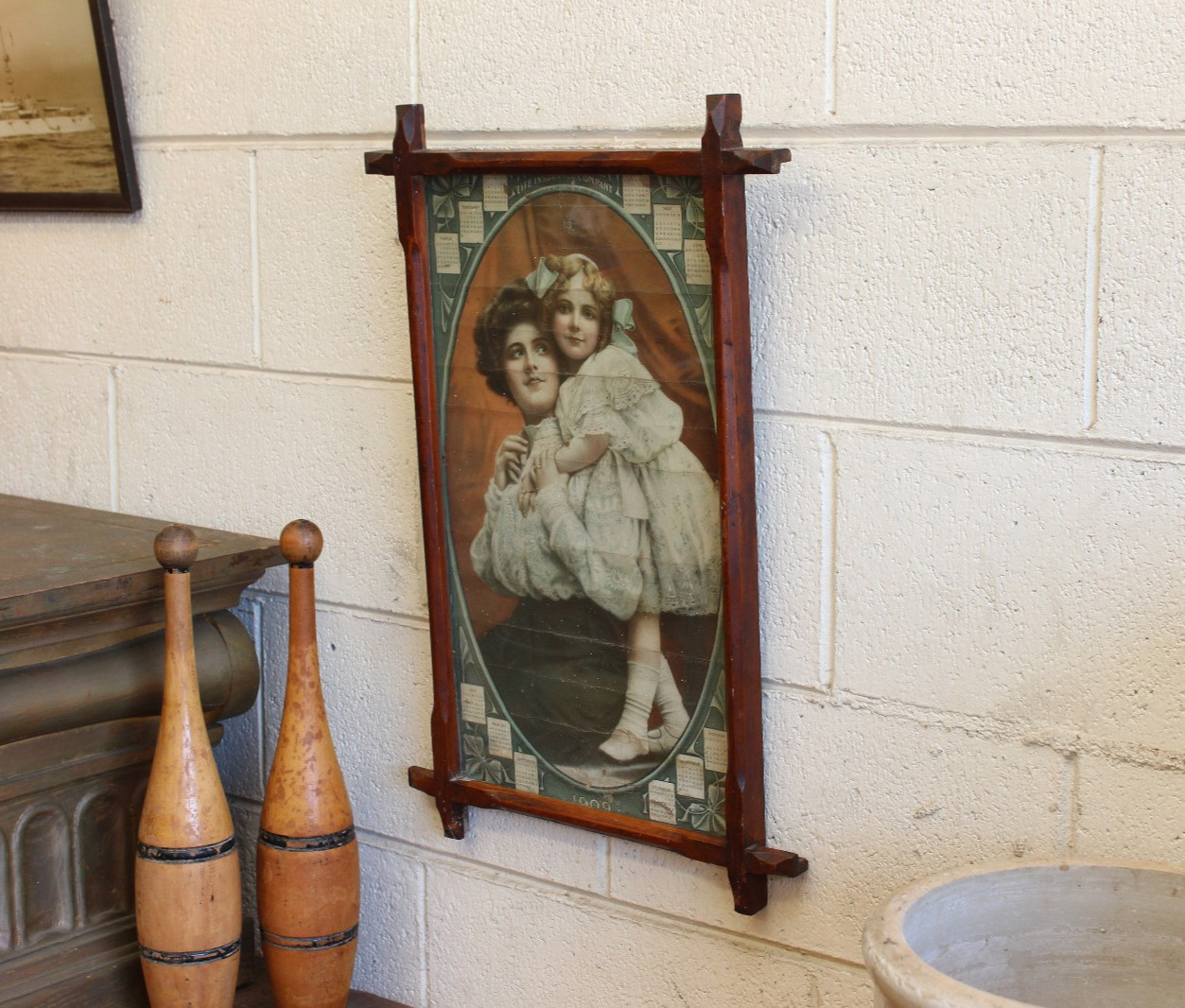 c1900 Antique Primitive Wood Folk Art Frame Advertising Adirondack Style