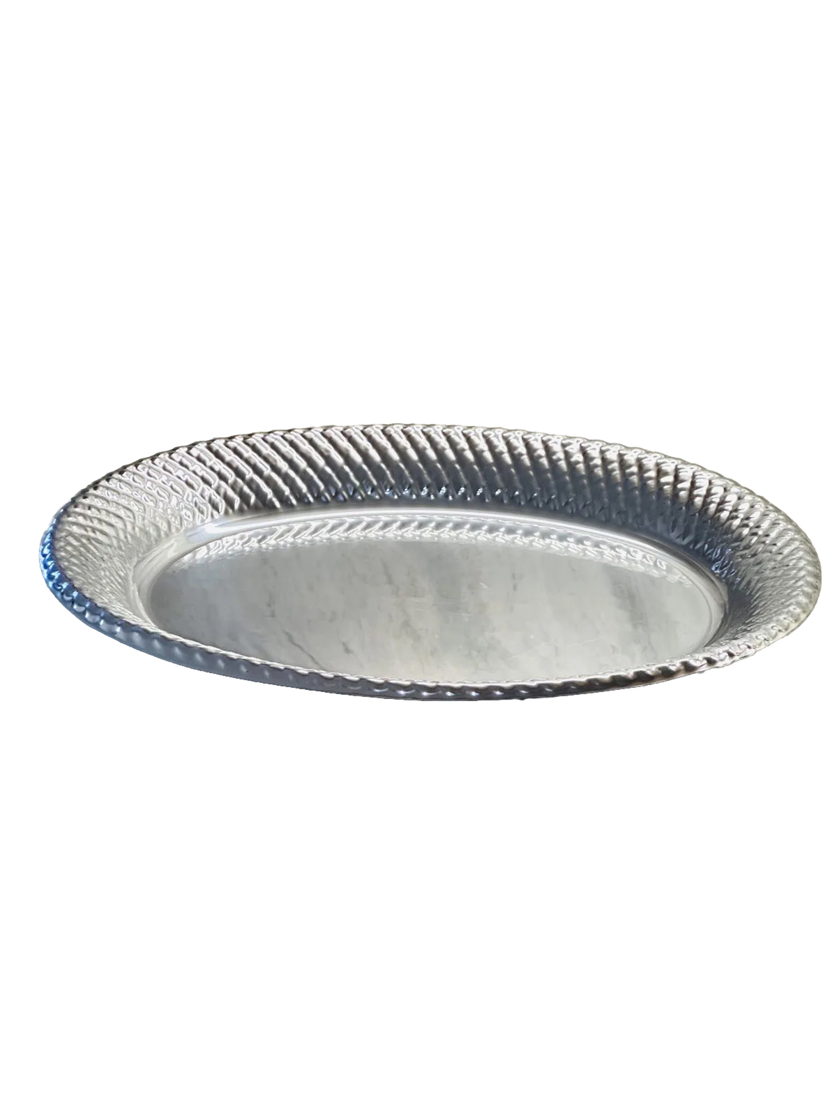 Silver Color Ribbed Plastic Oval Serving Tray / Plate 18 Inches X 14 Inches