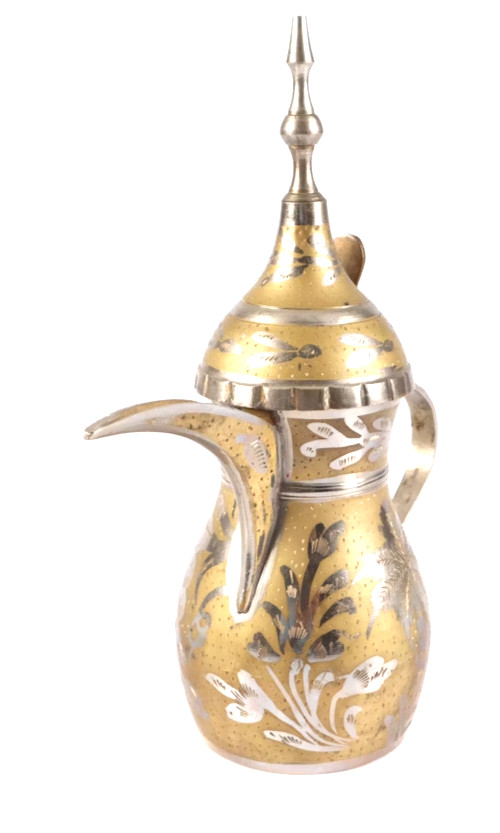 Coffee Pot Pitcher,Stamped Turkish Dallah Solid Brass , Vintage Antique Handmade
