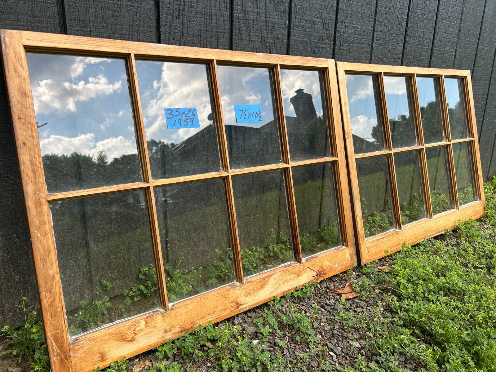 2-35 x 26 Antique Vintage Window Top sashes old 8 pane Frame 1959 Arts & Craft
