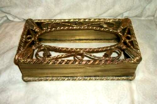 Hollywood Regency Matson Filigree Tissue Box Rope Tassel Design Ormolu 1960s