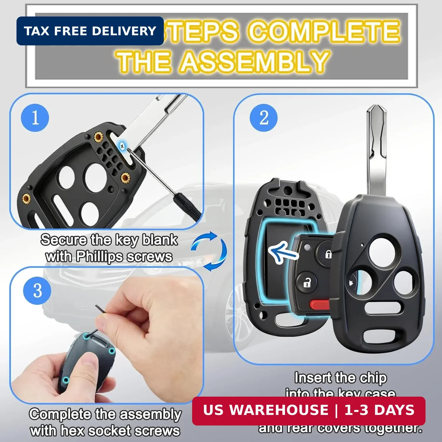 Key Fob Cover Shell Compatible with Honda Accord 2003-2012,Civic EX 2006-2013,Pi