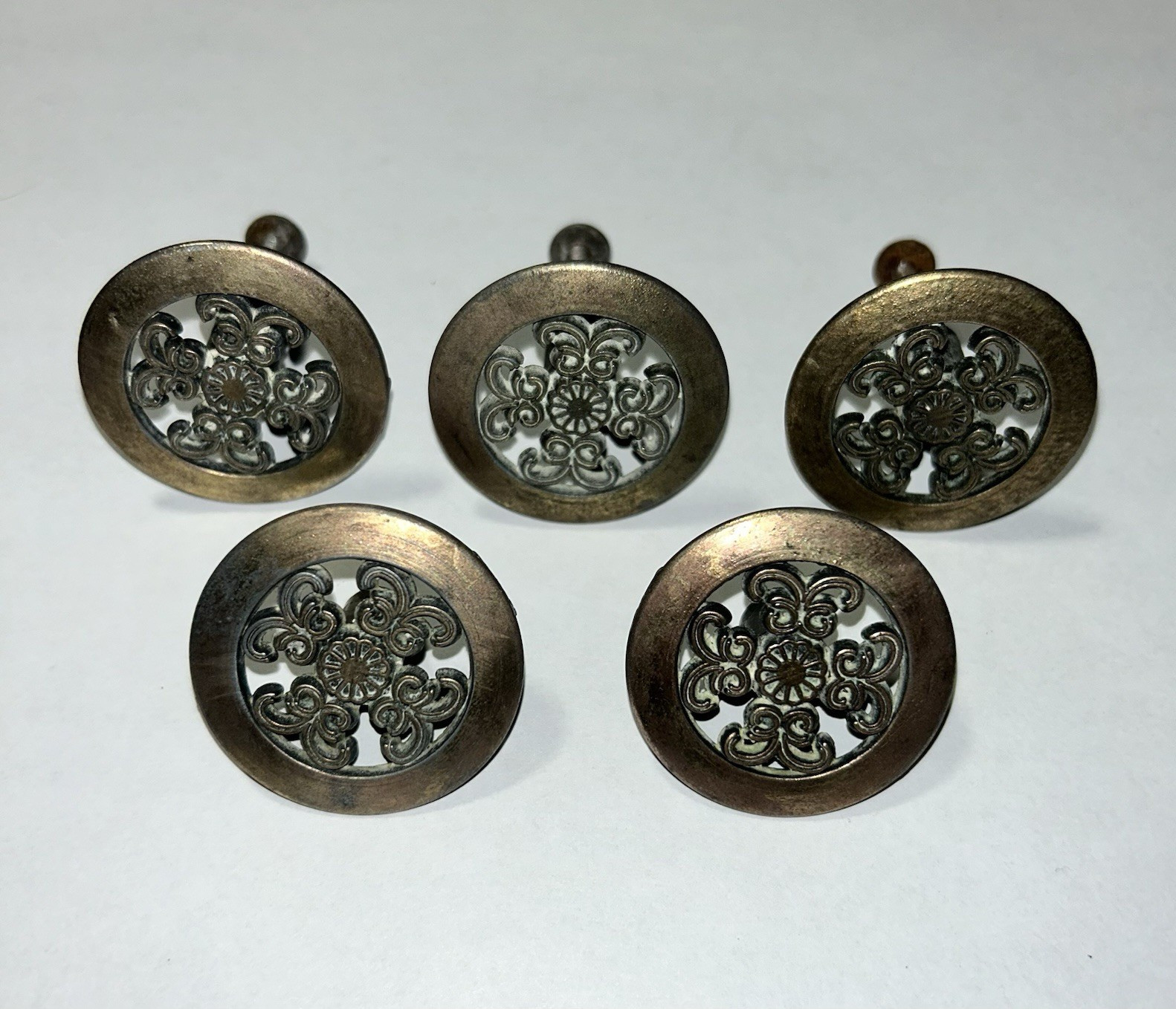 Vintage Japanese Brass Filigree Drawer Pulls 1950s–1970s
