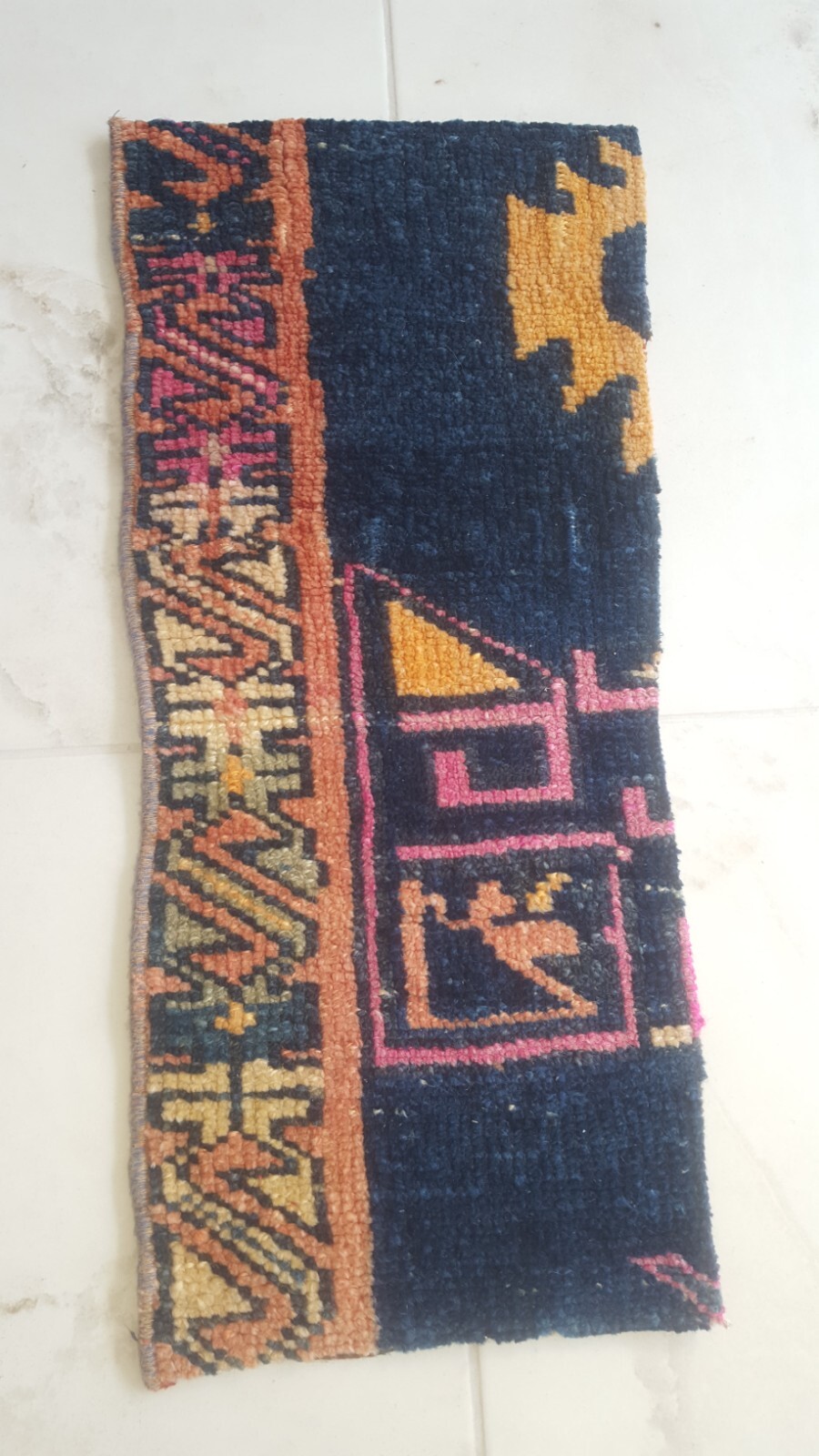 Antique Blue Oushak Fragment Rug Piece, Handmade Carpet Decor Fragment