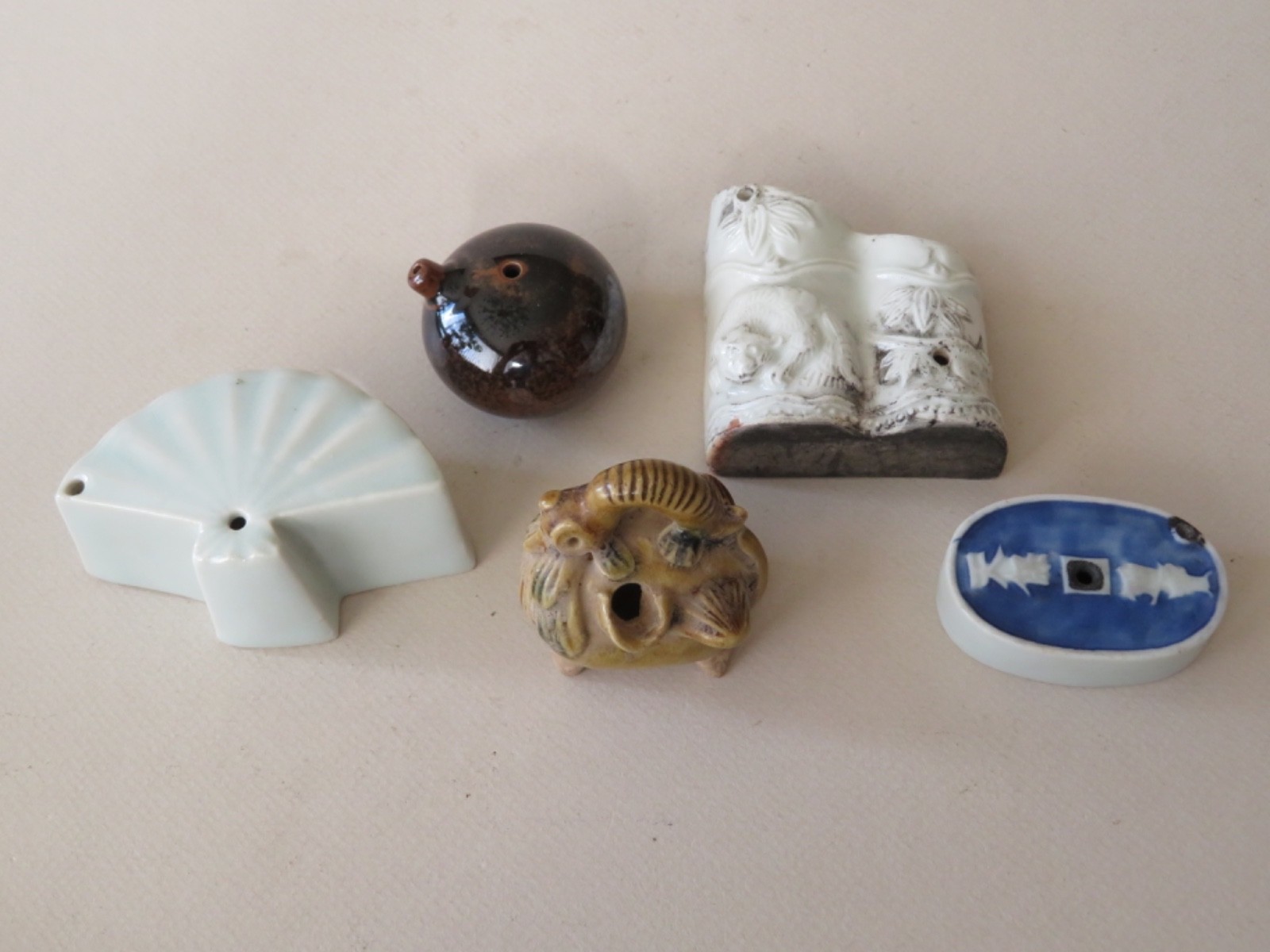 5 ASIAN WATER DROPPERS – CHINESE, JAPANESE, KOREAN – FAN, BAMBOO, ANIMAL,