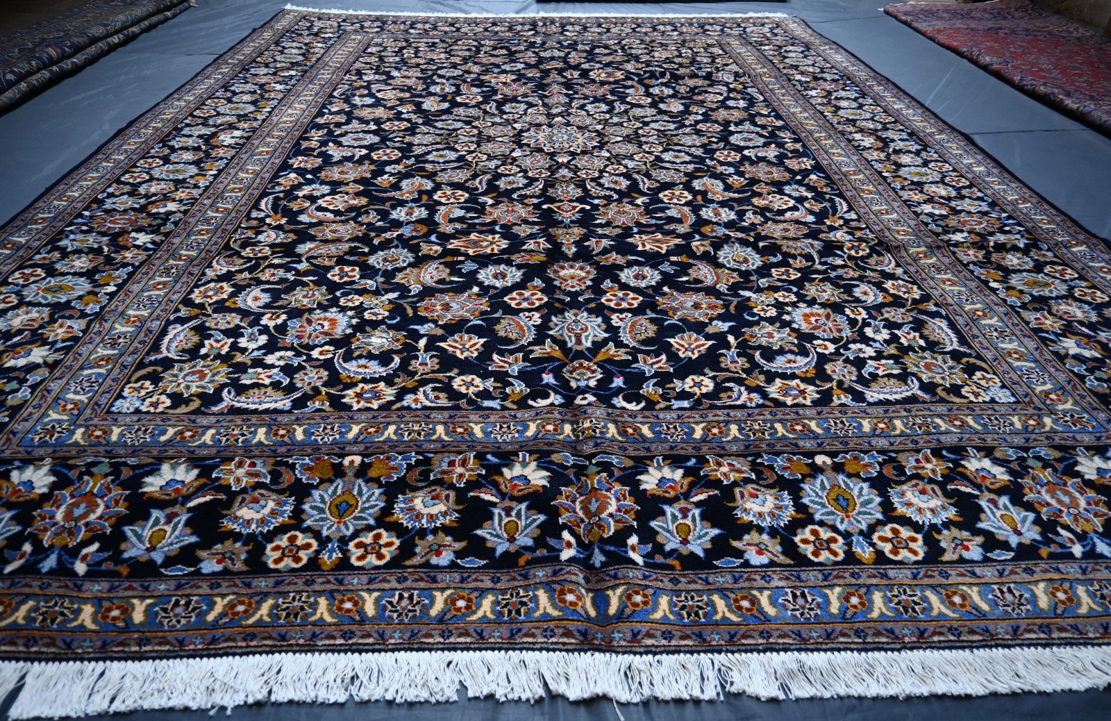 Fine Antique Caucasian Rug 10×13 Blue Handmade Heris Kazak Vintage Oriental Rug