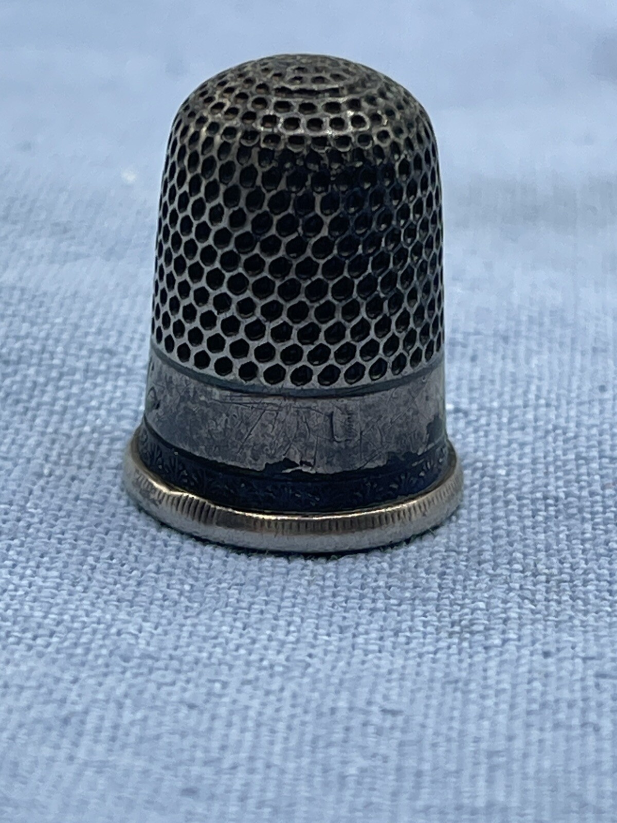 Antique Thimble Set Silver Engraved Initials # 1 S.A. & # 6 A.L.E