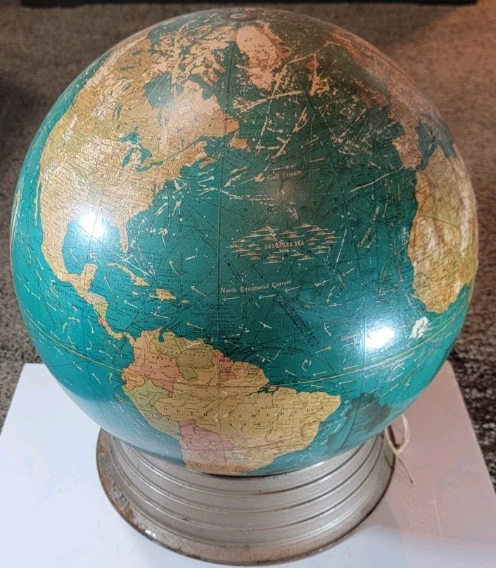 Antique 16 Inch Crams Political And Terrestrial Globe With Steel Art Deco Stand