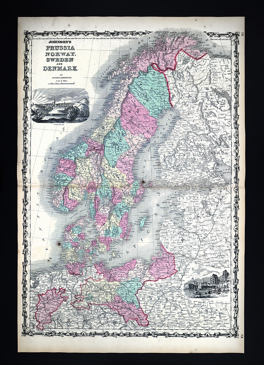 1860 Johnson Map Norway Sweden Denmark Prussia Germany Stockholm Cologne Berlin
