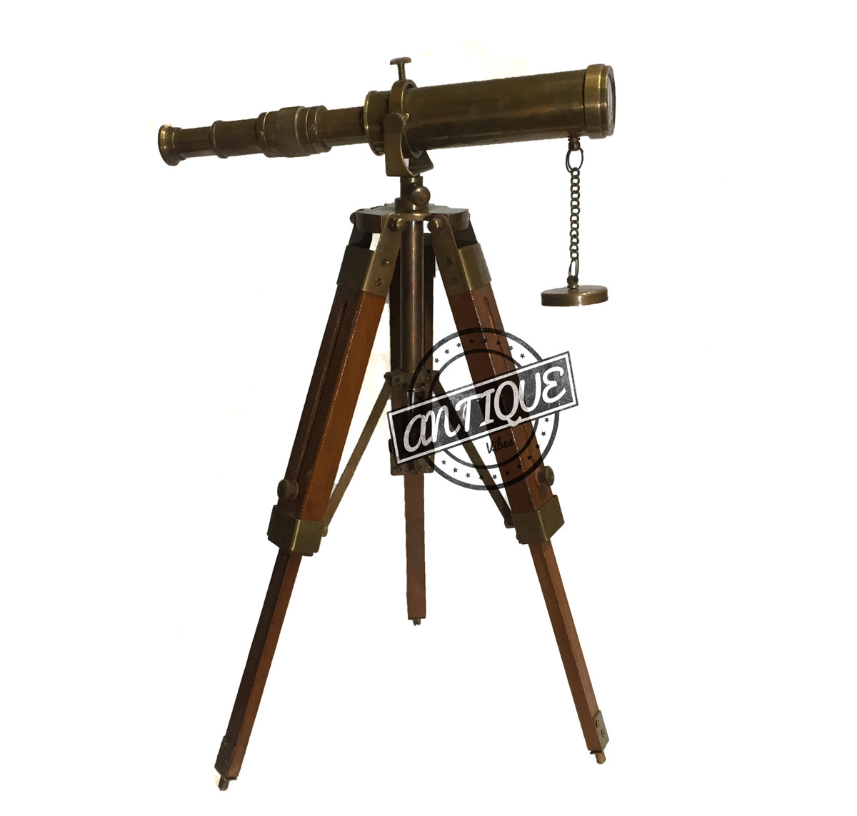 Christmas Adjustable Wood Tripod Brass Telescope and Stand Antique Decor Item