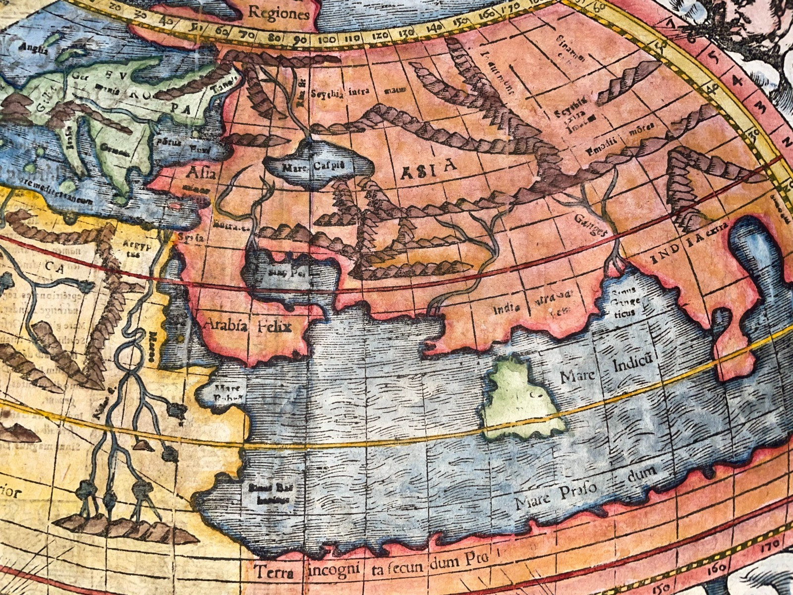 PTOLEMAIC WORLD 1578 SEBASTIAN MUNSTER LARGE UNUSUAL ANTIQUE MAP 16TH EDITION