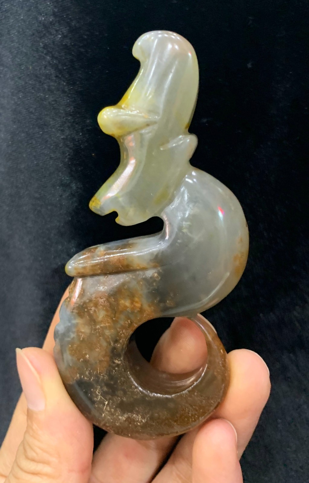 China Han Dynasty old Jade Carved Fengshui pig dragon hook amulet pendant