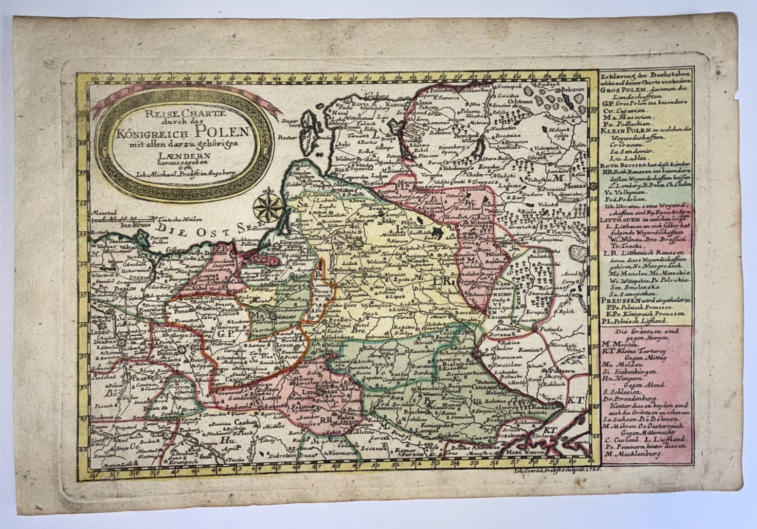 POLAND DATED 1786 JOHANN MICHAEL PROBST ANTIQUE MAP 18TH CENTURY