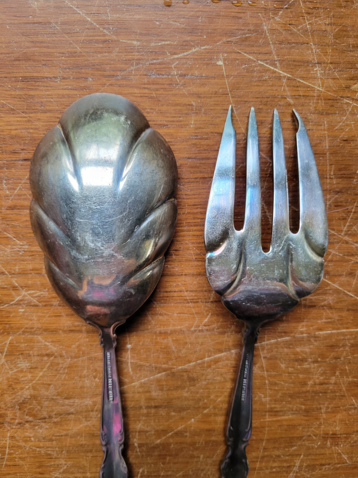 International Deep Silver / Flatware Serving Spoon & Fork