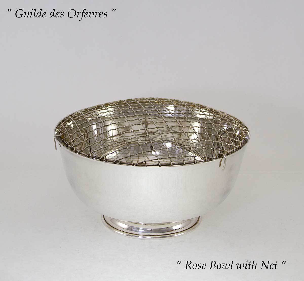 Silver Rose Bowl with Net, Old English, Plain 8 in.