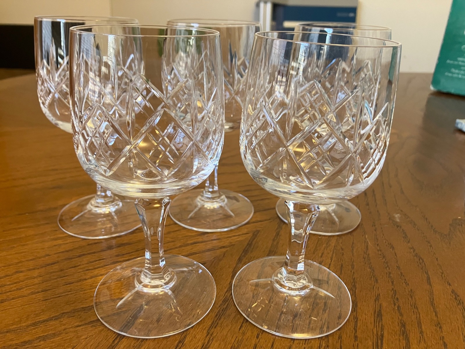 Cut Crystal Wine Glasses Set Of 5 Saf Bank Lettering On Bottom 6″ High