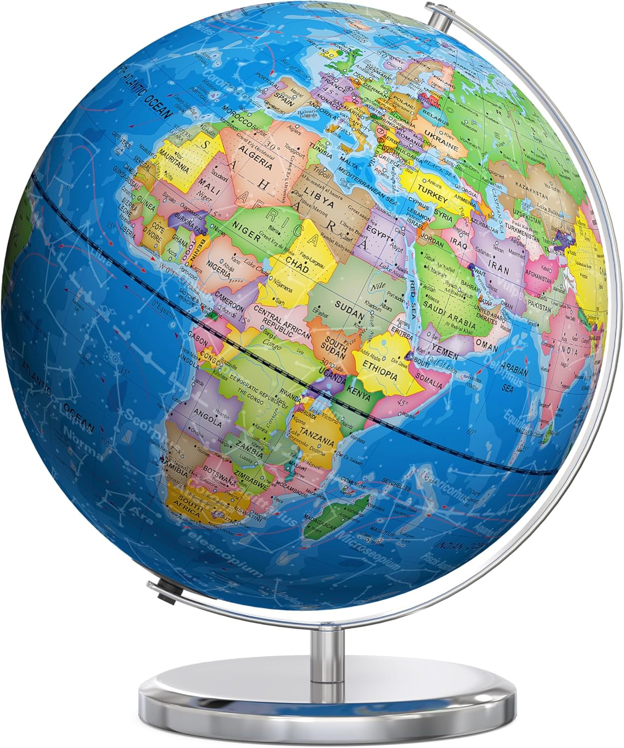 13-Inch Educational World Globe with Metal Base and Colorful HD Map