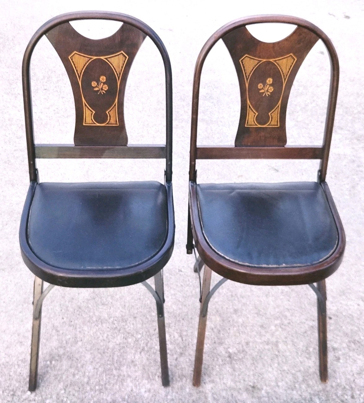 Two Rare 2 Wooden Rastetter & Sons Solid Kumfort Folding Chairs *Pair* Art Deco