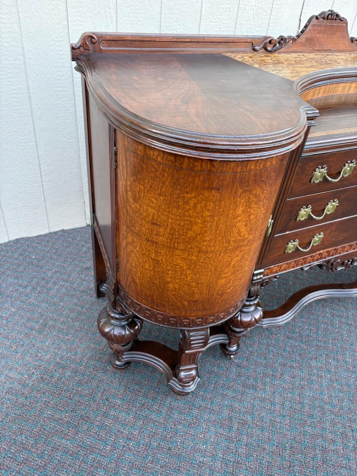67513 Antique Victorian Sideboard Buffet with Ornate Carved Walnut