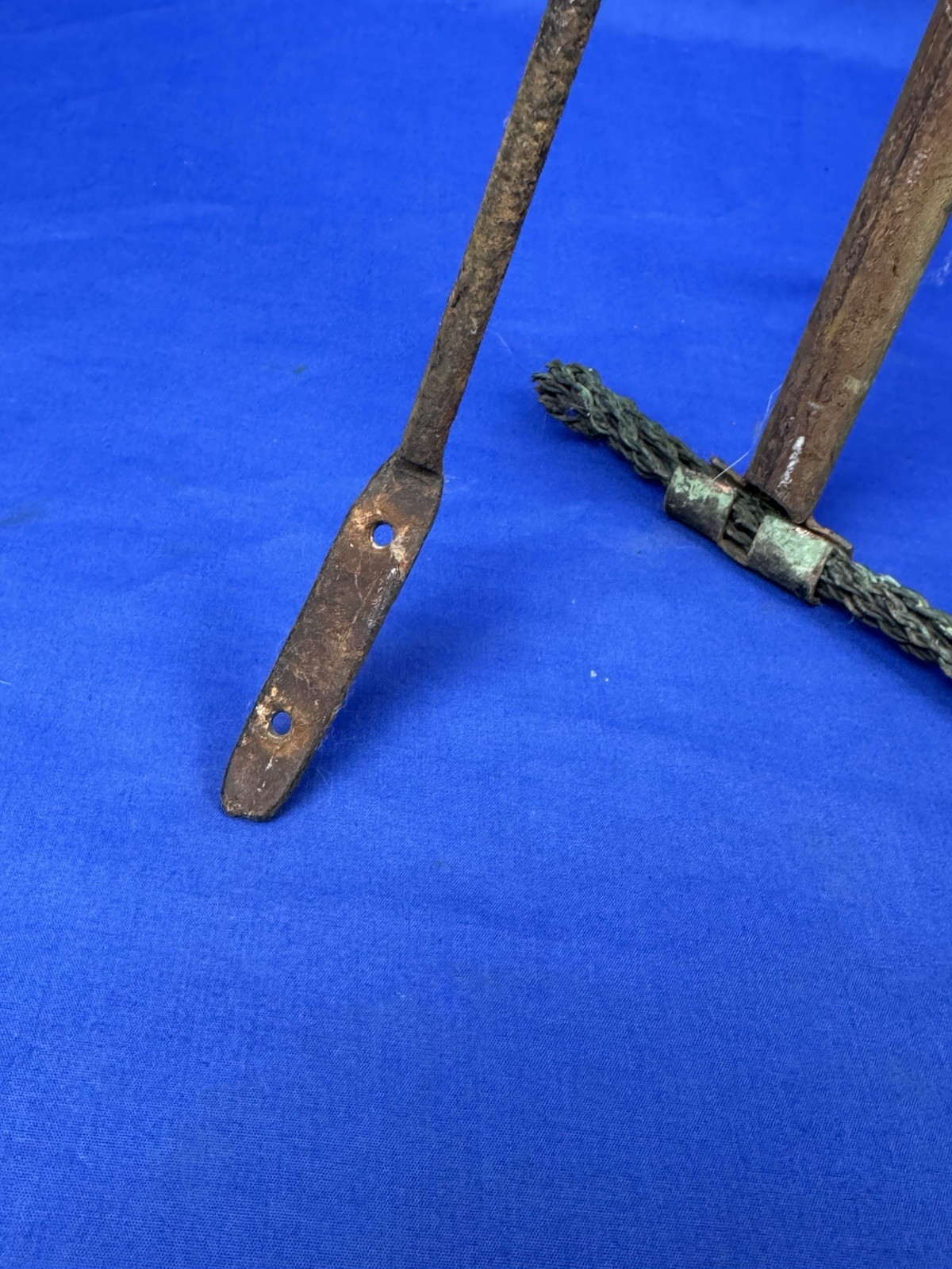 Antique Copper Lightning Rod w/ Braided Stand & 10 Sided White Milk Glass Ball