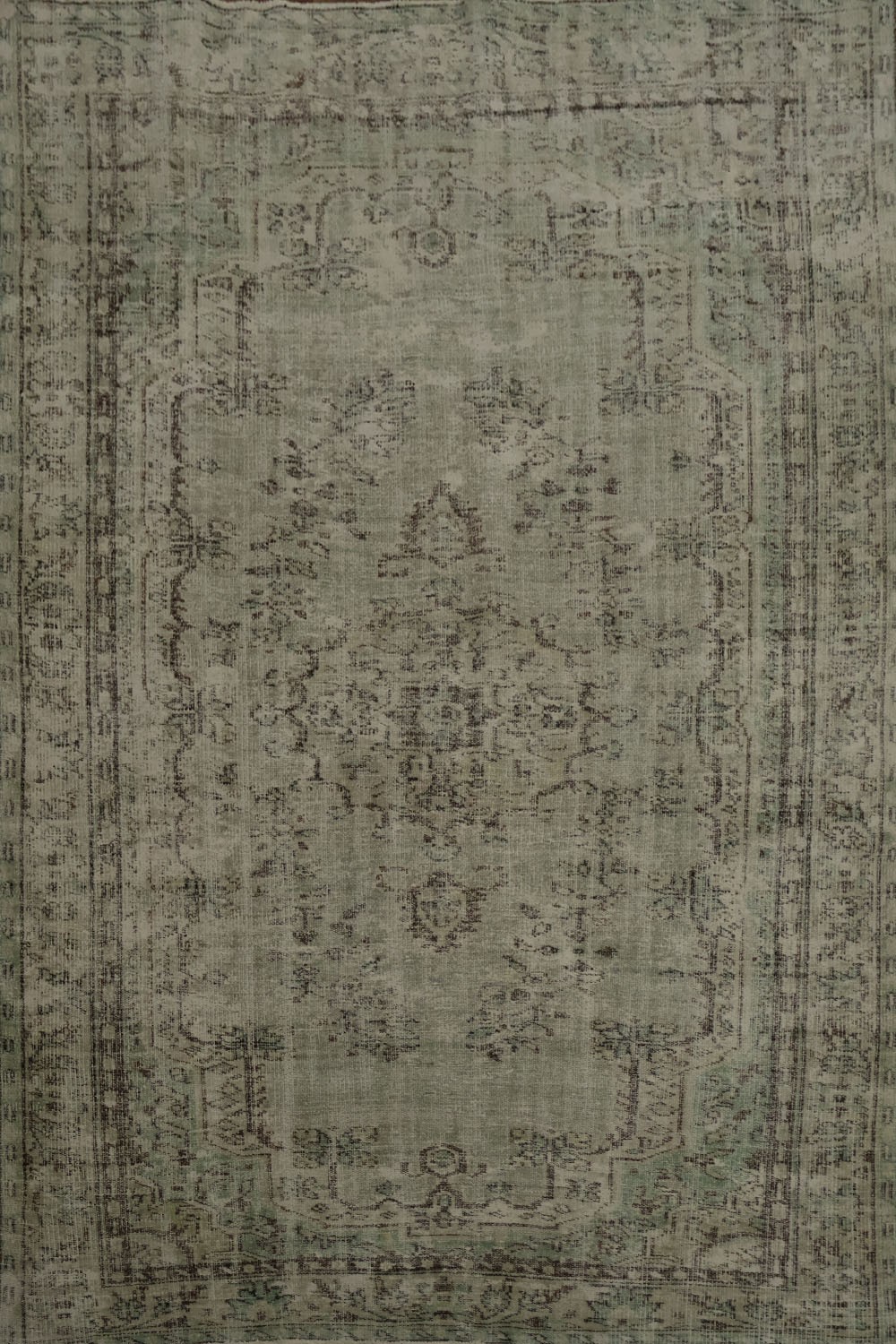 Turkish Distressed Green Area Rug 6×9 Handmade Wool Vintage Charm Carpet