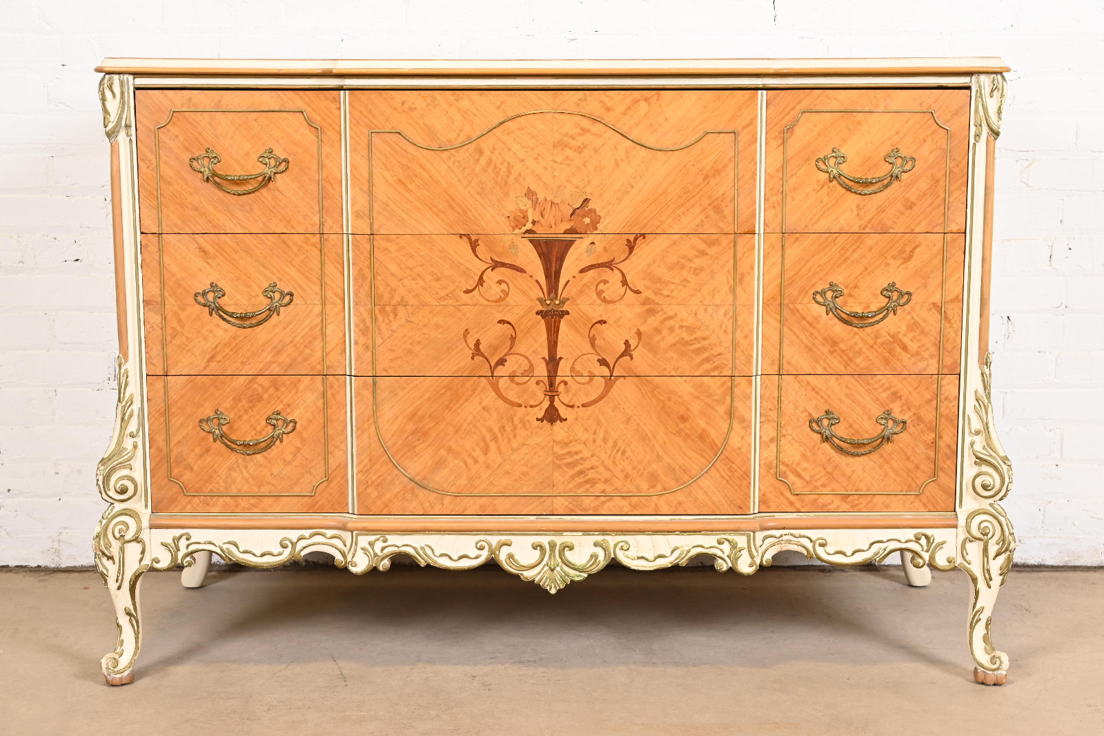Romweber French Rococo Louis XV Satinwood Inlaid Marquetry Dresser