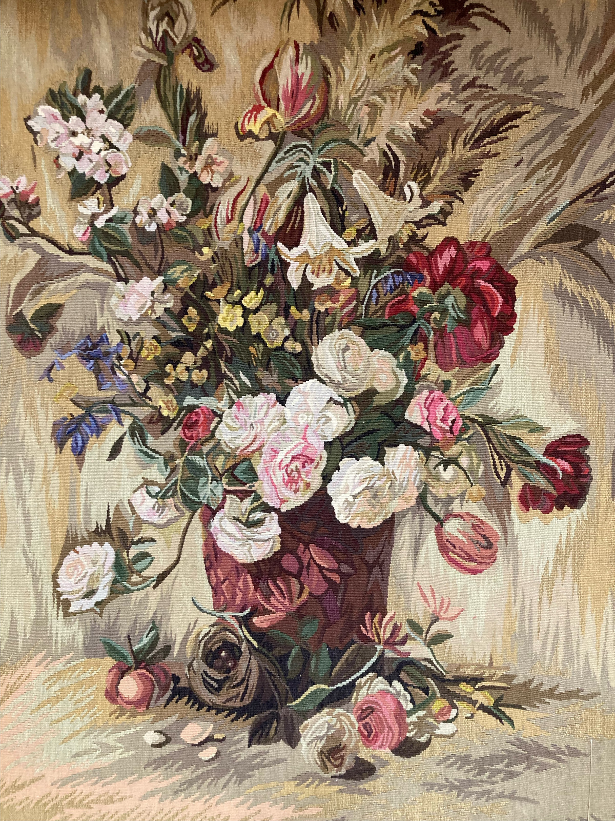 Aubusson Style Wool Tapestry French Floral Hand Woven 46” X 35”